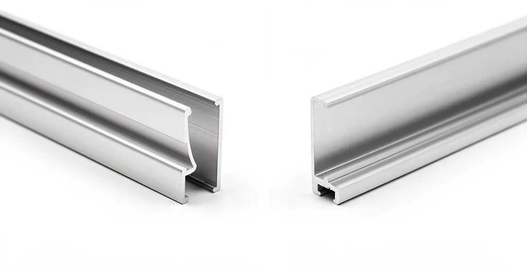 Comparaison de deux profils aluminium mobilier extérieur montrant différence épaisseur qualité