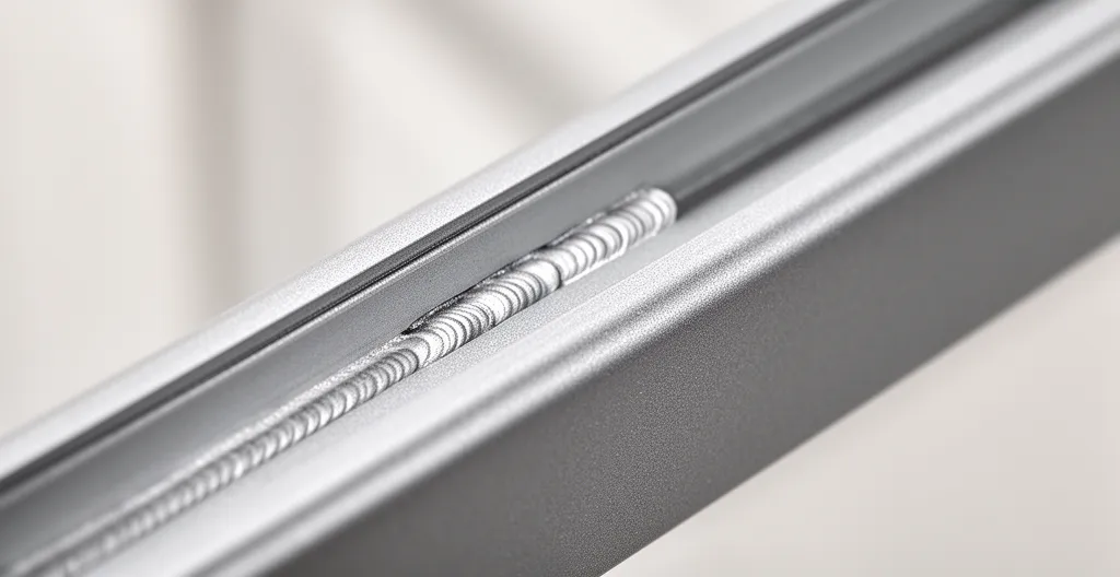 Gros plan sur soudure continue et finition poudre sur structure aluminium salon de jardin